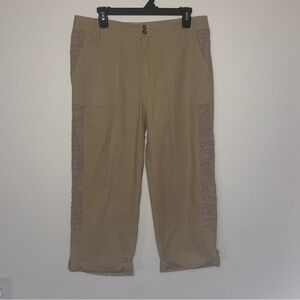 Pinky Vintage Brown Double Button Lace Linen Cotton Blend Women’s L Capris